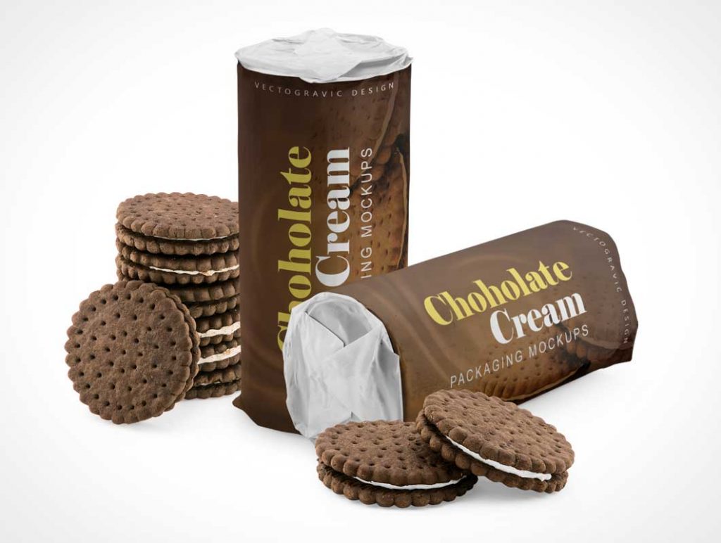 Free Chocolate Cream Cookies Tube Packaging PSD Mockup