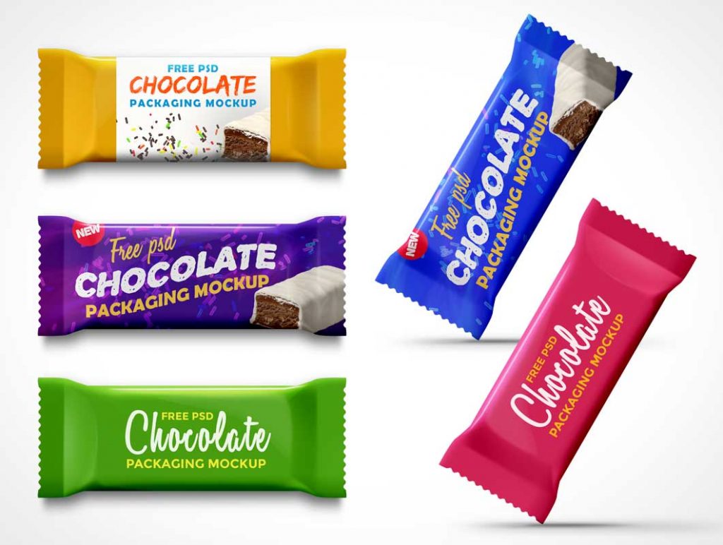 Free Chocolate Snack Bar Packaging PSD Mockup With Zig Zag Edge