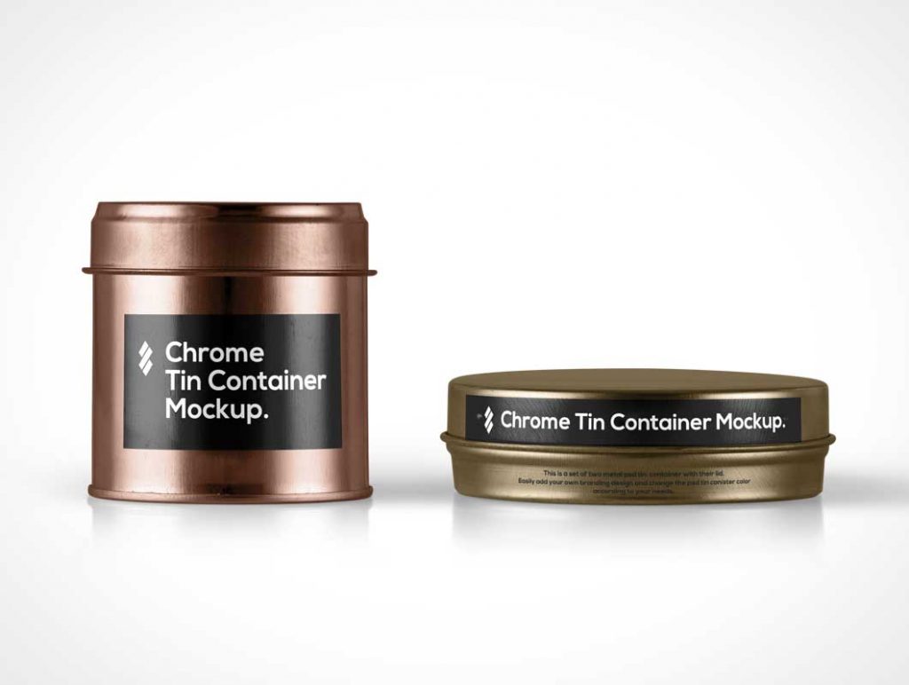 Free Chrome Tin Container Packaging PSD Mockup