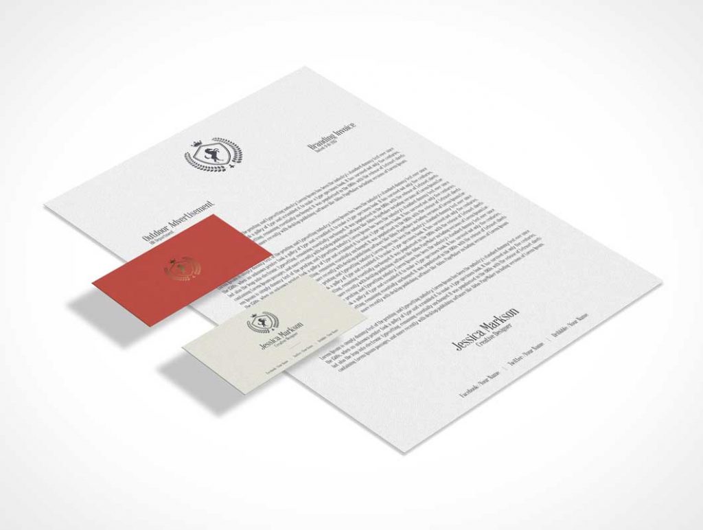 Free Classic Isometric Stationery Letterhead Business Cards PSD Mockup