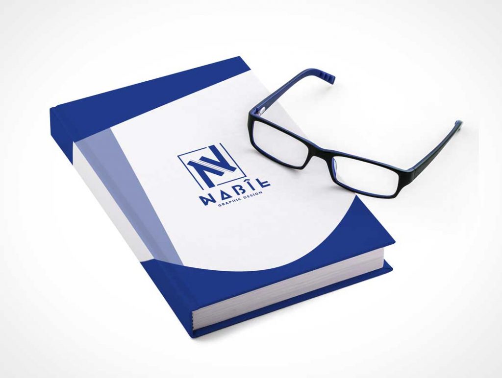 Free Closed Hardcover Book Front Reading Glasses PSD Mockup