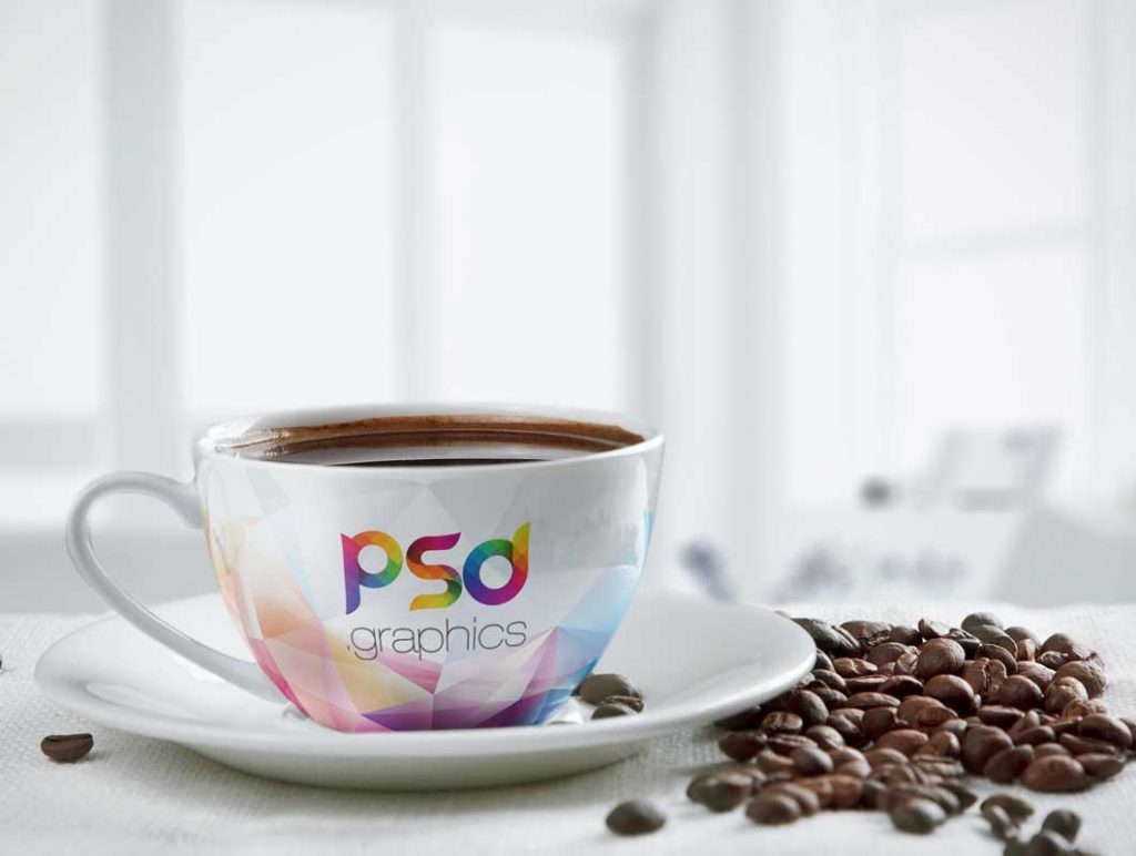 Free Coffee Beans With Cup PSD Mockup