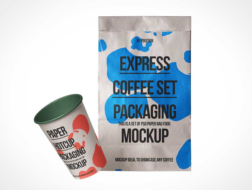 Free Coffee Cup Take Away Paper Bag PSD Mockup