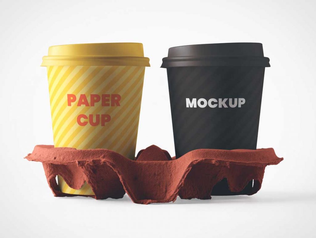 Free Coffee Cups Carry Tray PSD Mockup