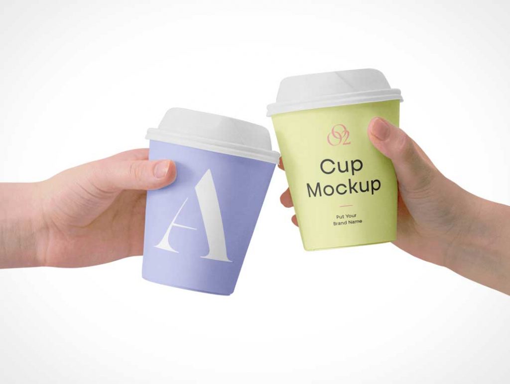 Free Coffee Cups In Air PSD Mockups