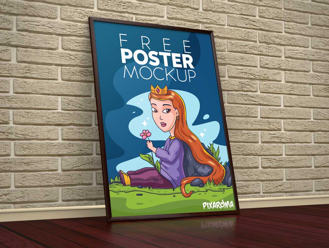 Free Floor Poster PSD Mockup Against Wall
