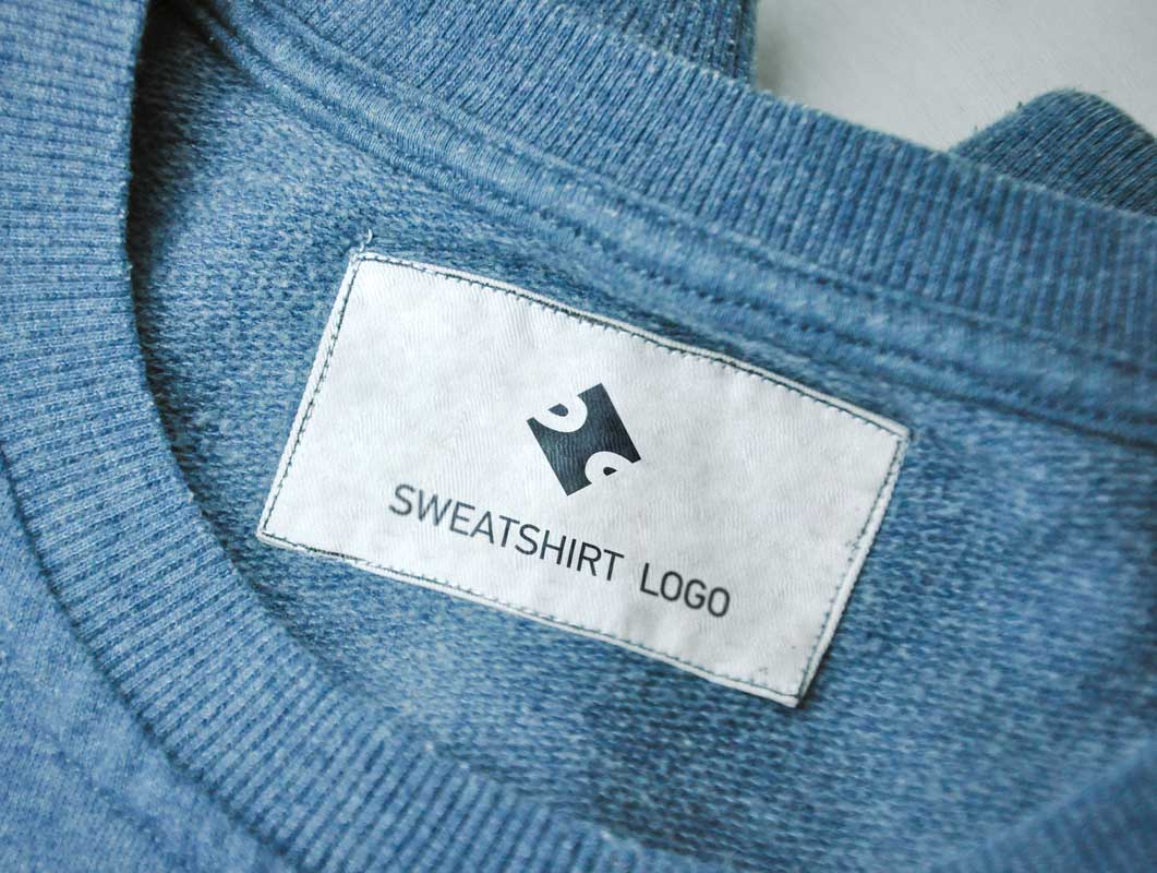 Free Jean Sweatshirt Fashion Brand Label Tags PSD Mockup