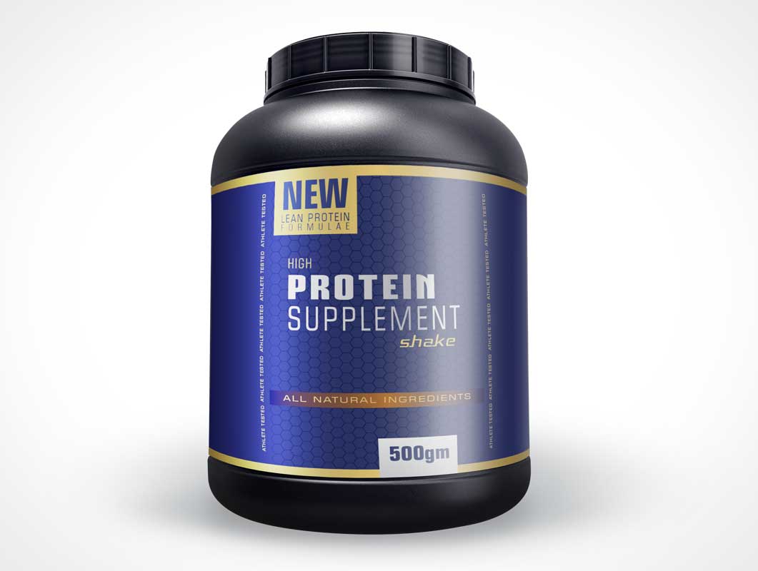 Free Protein Powder Supplement Packaging Bottle PSD Mockup