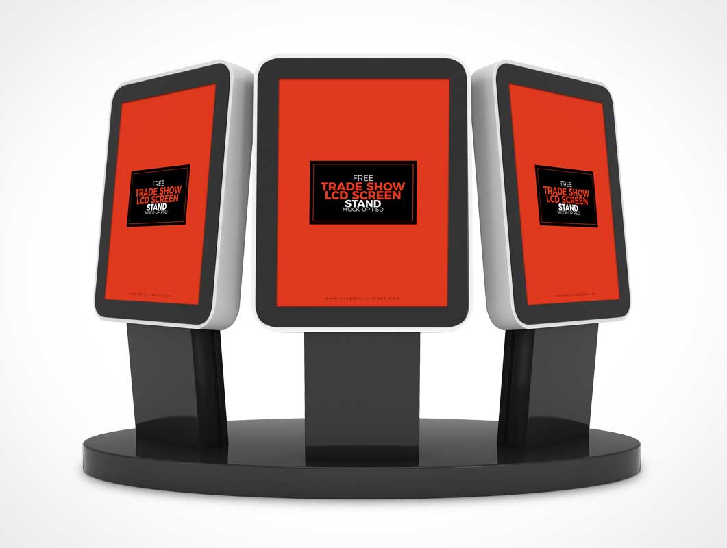 Free Trade Show Booth LCD Screen Stands PSD Mockup