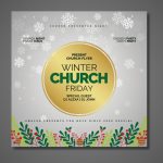 Winter Flowers Church Flyer Template Design PSD